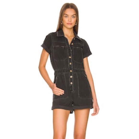 Show Me Your Mumu Cannon Romper Washed Black Jeans Denim Short Sleeve XS - Picture 3 of 9